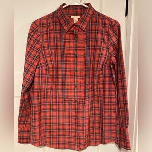J. Crew red plaid button front shirt.  Size 8.  Great condition.